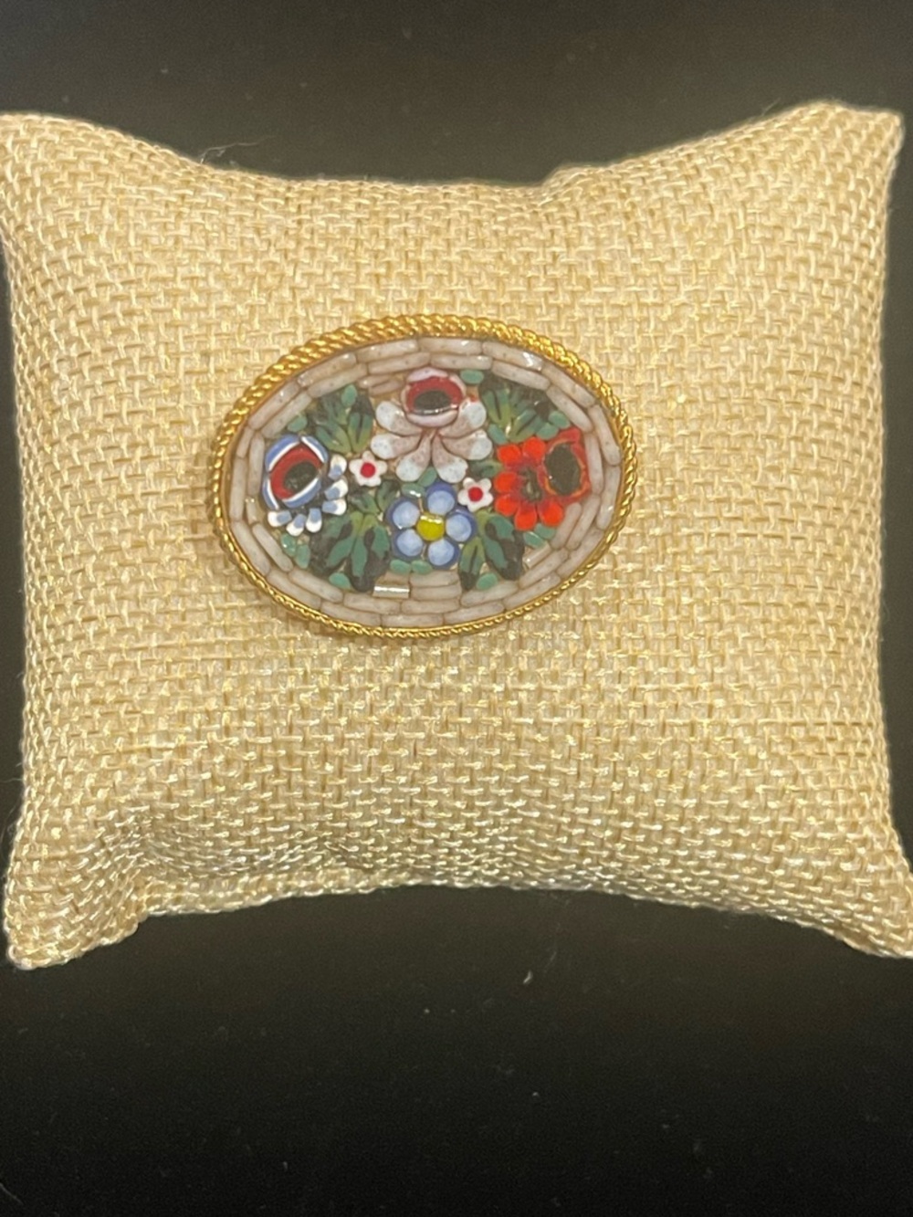 VTG Italian Micro Mosaic Floral BroochGold Tone Pin Made in Italy Mid Century